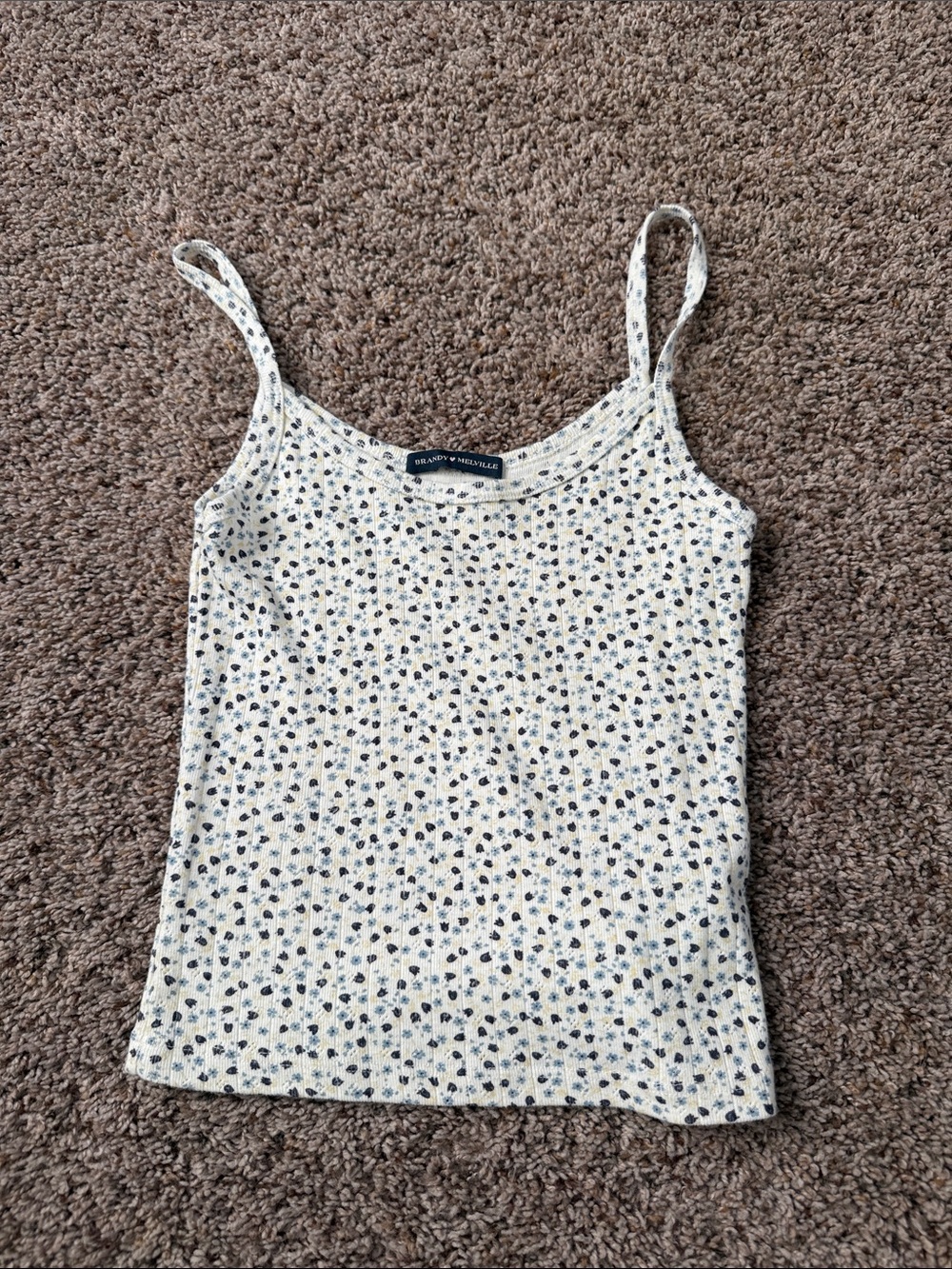 Brandy Melville  White Floral Ribbed Camisole